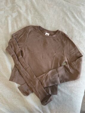 TNA Ribbed Long Sleeve Top in Taupe Brown